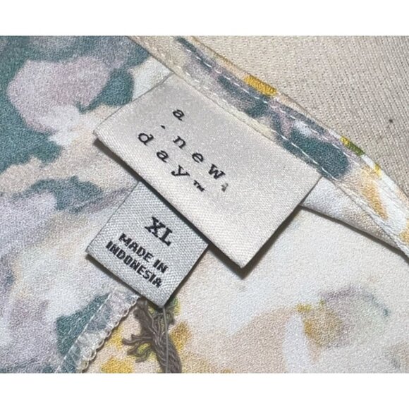 A New Day Womens Floral Tiered Short Sleeve Dress Sz XL Rayon Blend White/Yellow - Picture 3 of 16